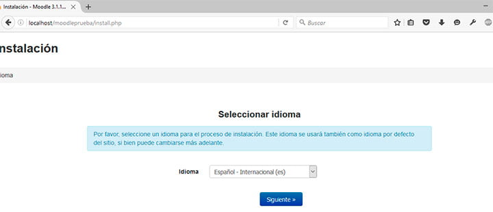 Pantalla principal instalacion moodle