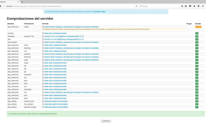 comprobaciones de moodle