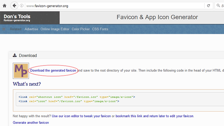 Favicon generado online pantalla final