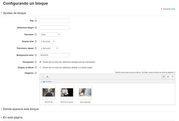 configurar bloque slider moodle