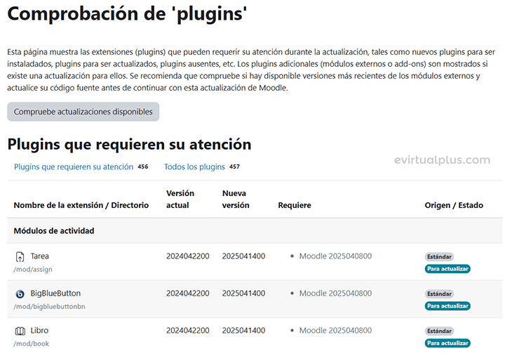 comprobaciones de plugins moodle