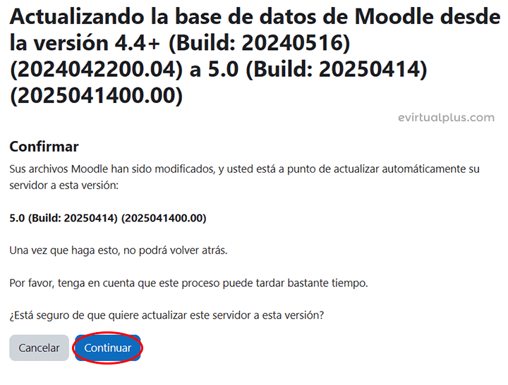 mensaje al iniciar actualización