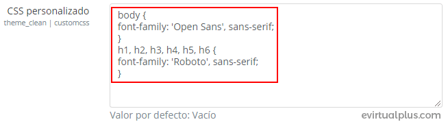 código css de google fonts para insertar en moodle