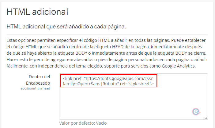 código html adicional para agregar google fonts en moodle