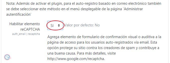 seleccionar si para habilitar recaptchas en moodle