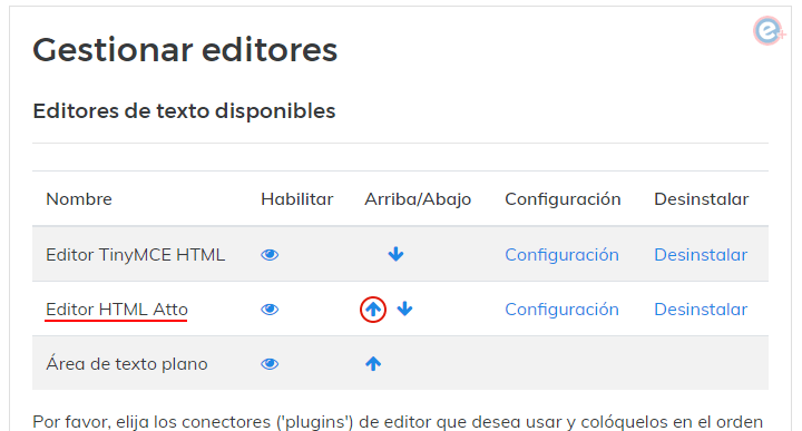 habilitando el editor de texto atto en Moodle