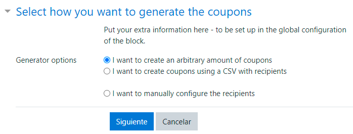 como se generan los cupones en moodle