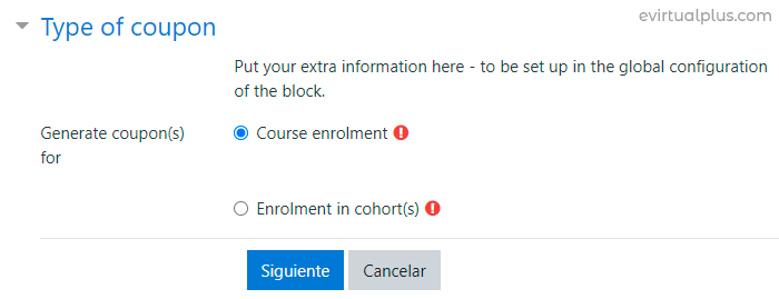 seleccionar los tipos de cupones a emitir