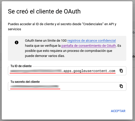 credenciales: secreto e id cliente