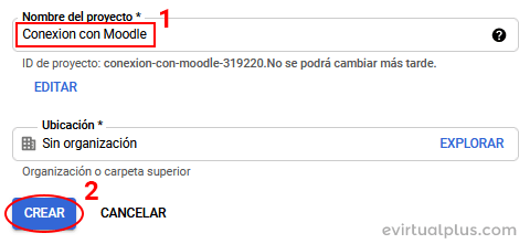 darle nombre proyecto google cloud platform para moodle