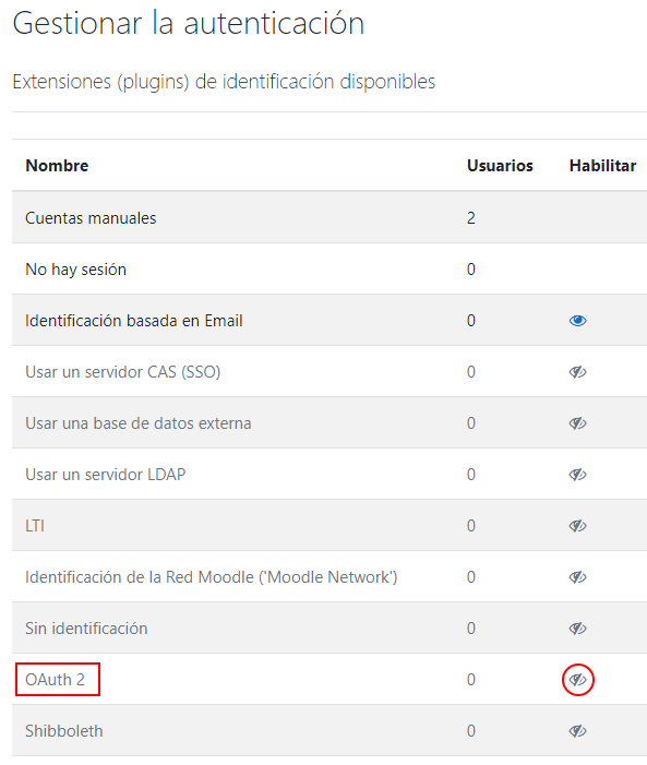 habilitar oauth 2 en moodle
