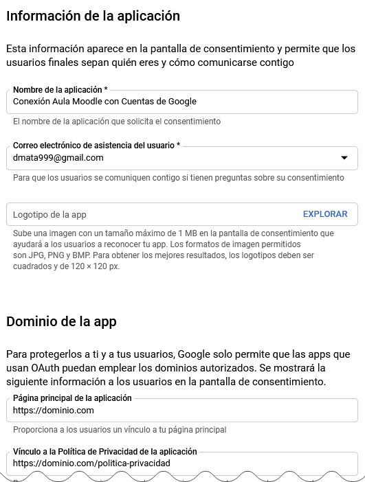 información de la app para gestionar moodle con cuentas de google