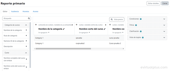 reportes personalizados nativos en Moodle 4
